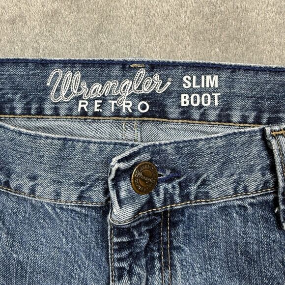 Wrangler Retro Slim Boot Jeans Men 38x30 Blue Cotton Cowboy Western Rodeo - Picture 7 of 10